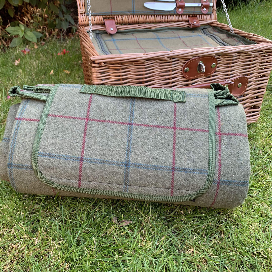 Luxury Green Tweed Picnic Blanket - Alfresco Dining Company