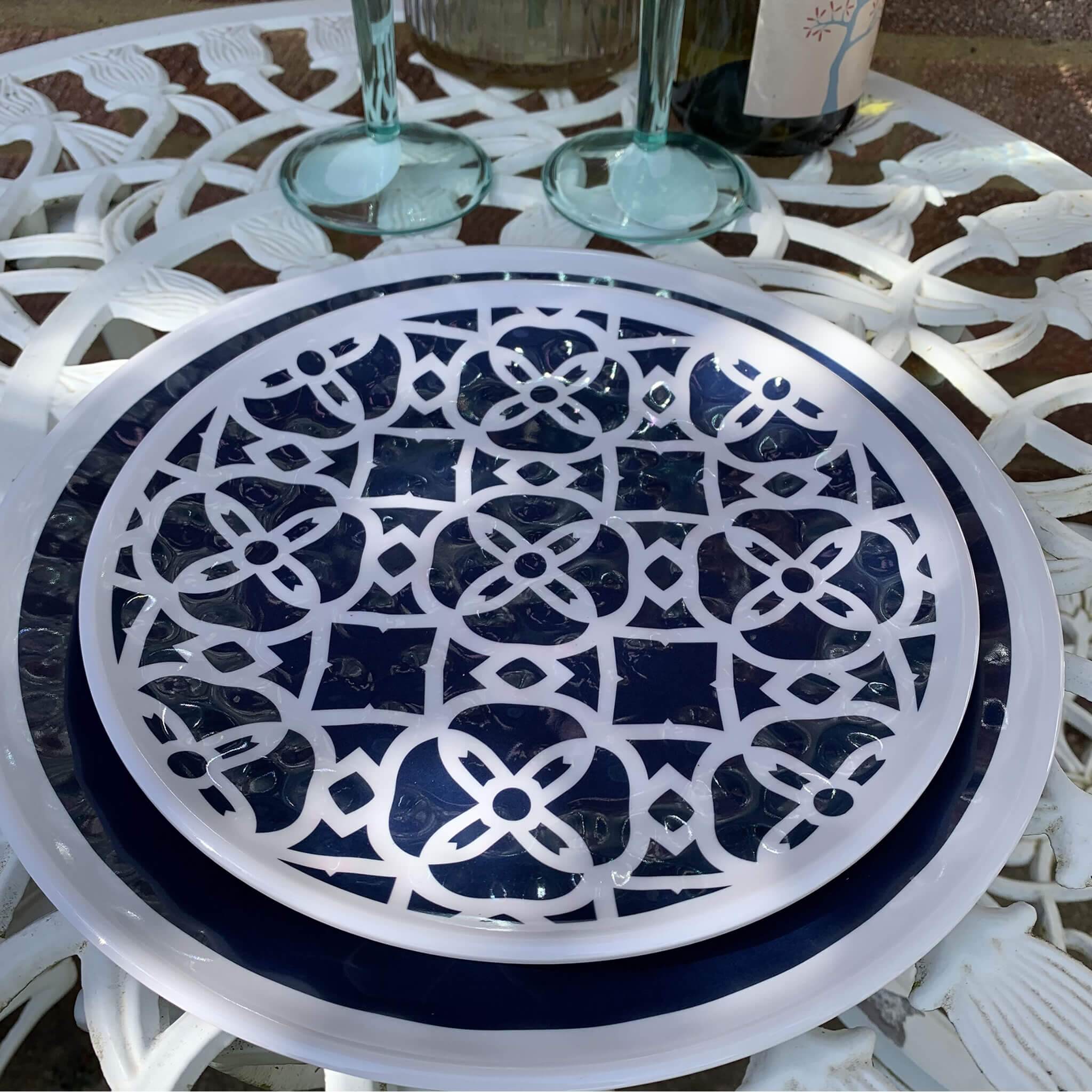 Navy Geometric Melamine Side Plate (Set of 4) - Alfresco Dining Company